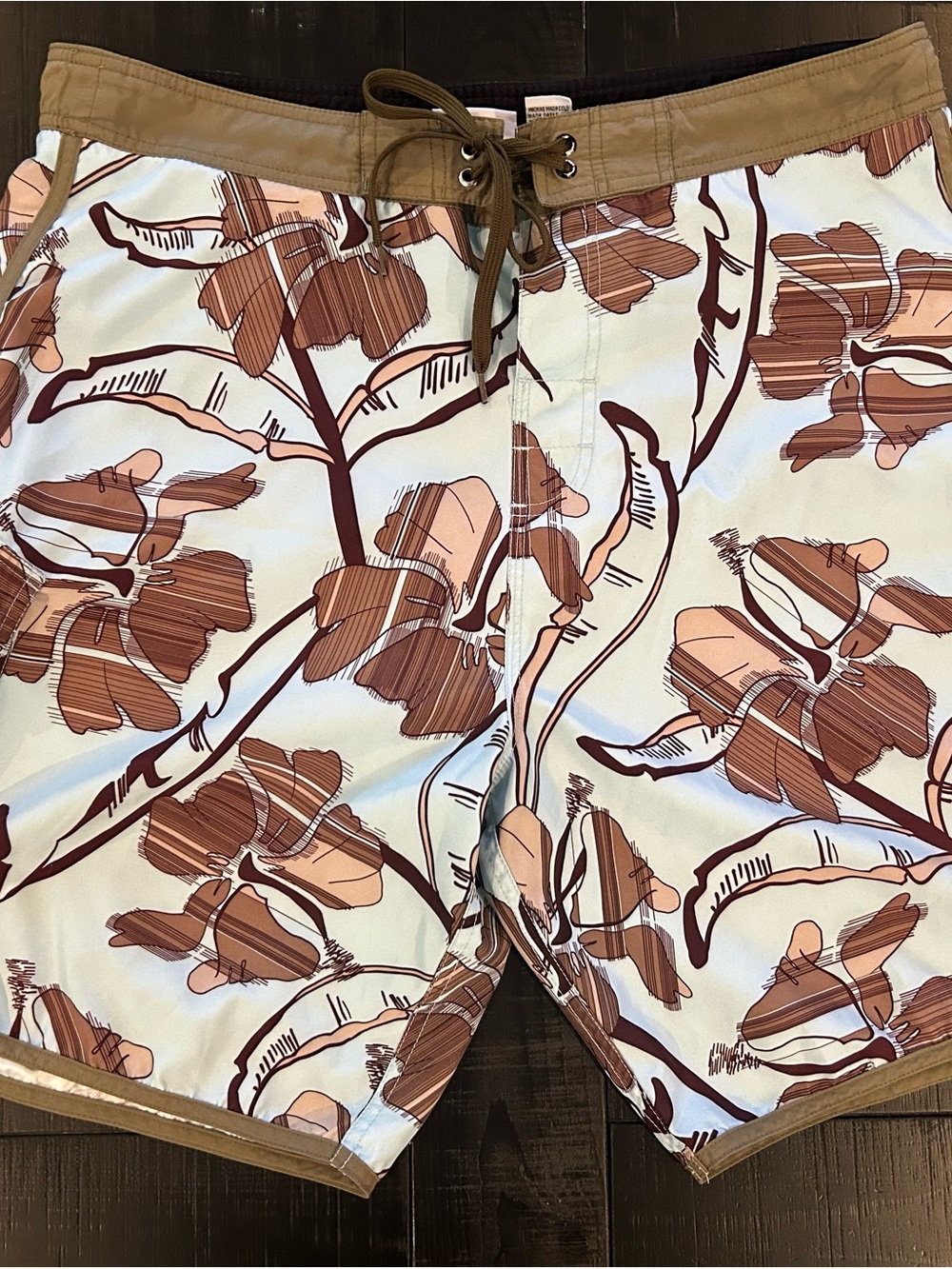 Ron Jon Men's Floral Swim Trunks in White and Brown
